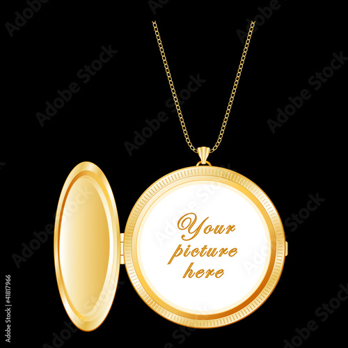 Vintage Round Gold Locket with copy space, necklace chain.