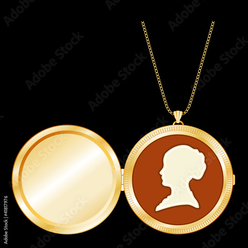 Vintage Lady's Cameo, Necklace, Antique Gold Locket, copy space
