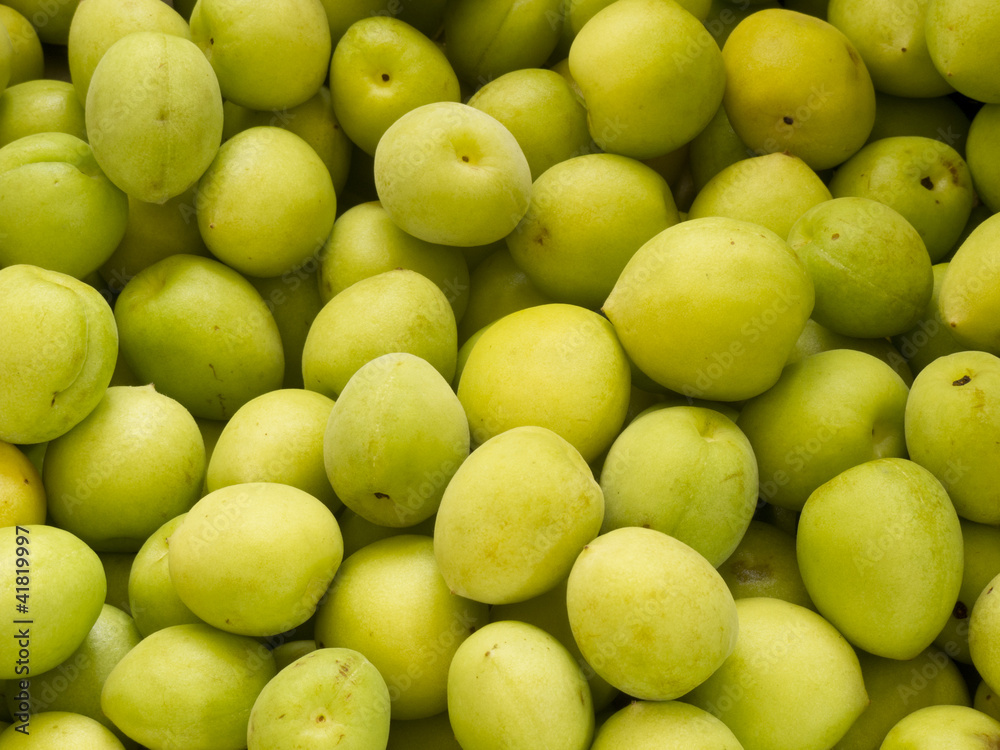 Heap group of many fresh green plum Heap group of many fresh green plum