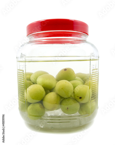 Pickle Japanese plum liqueur in glass jar