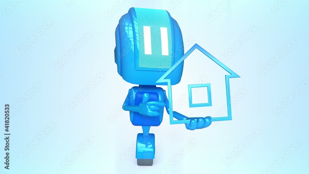 Blue robot with house icon Blue robot with house icon