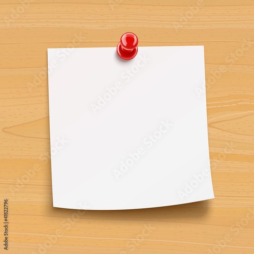 paper notice with pin on wooden plate vector illustration