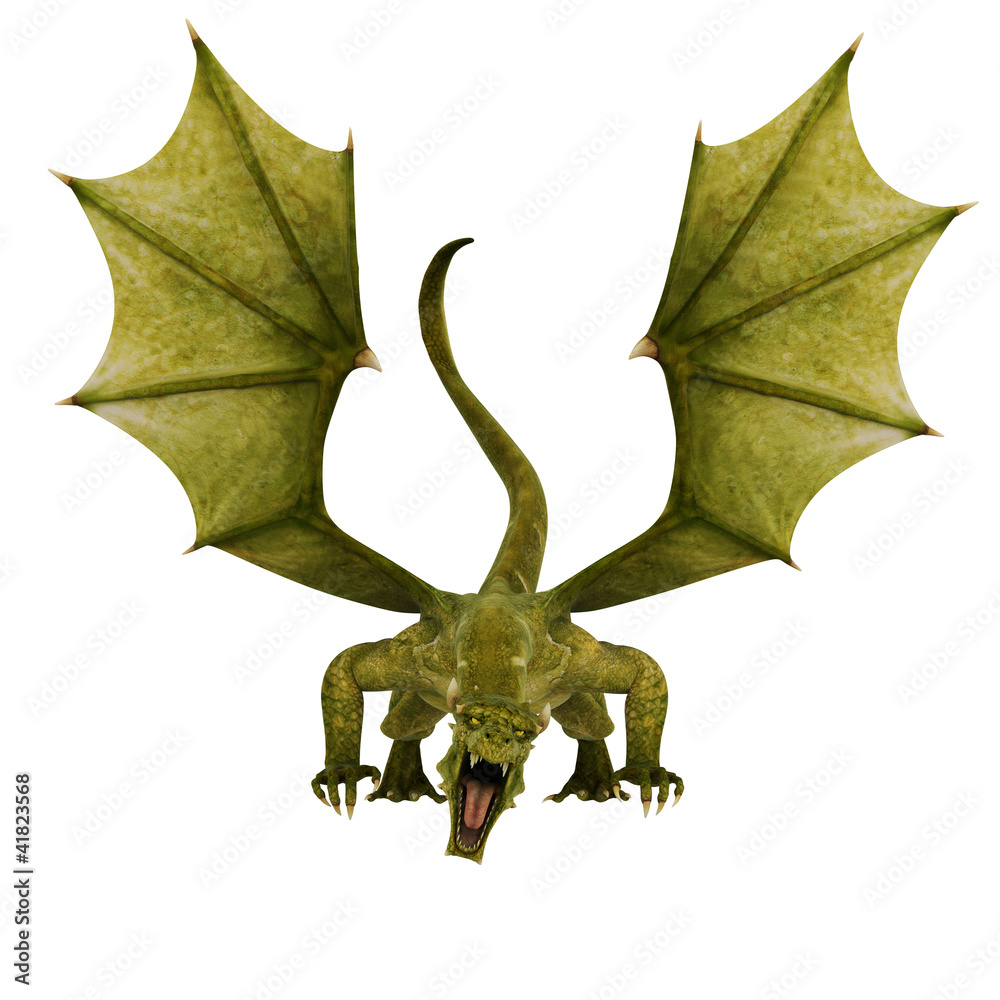 Fototapeta premium green dragon front attack