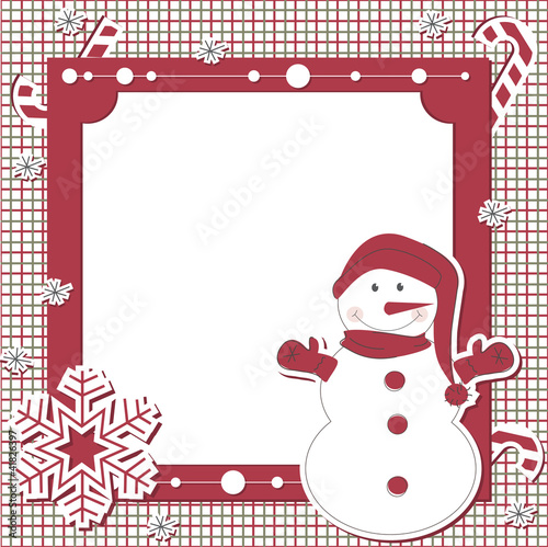 Vector Christmas and New Year scrapbook card with snowman