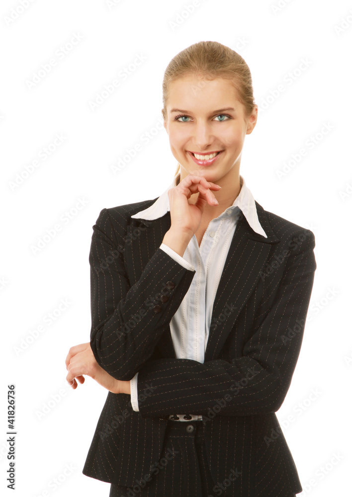 A businesswoman in a suit, isolated on white background A businesswoman in a suit, isolated on white background