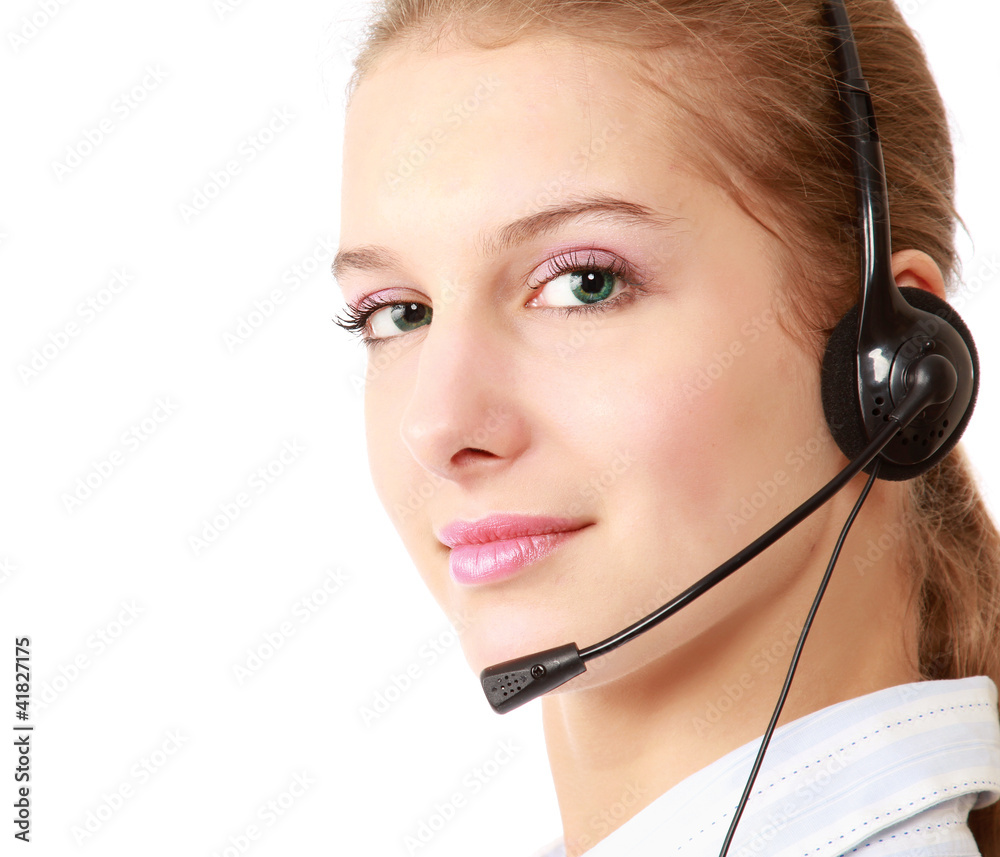 Closeup of a smiling customer service girl Closeup of a smiling customer service girl
