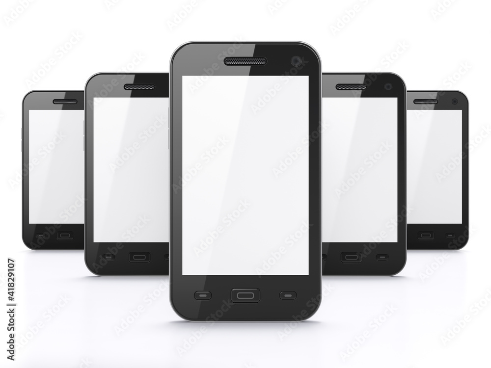 Black smartphones on white background, 3d render Black smartphones on white background, 3d render
