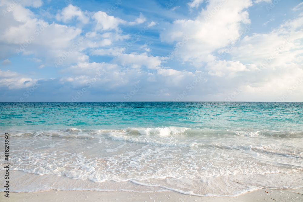 sea and tropical sky in Caribbean beach on sunrise sea and tropical sky in Caribbean beach on sunrise