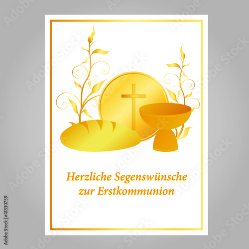 karte zur erstkommunion, golden