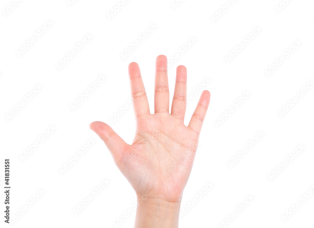 Hand symbol that means five on white background Hand symbol that means five on white background
