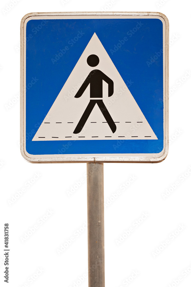 Blue Pedestrian Cross Sign on White Background Blue Pedestrian Cross Sign on White Background