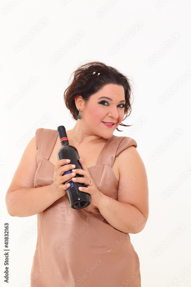 Elegant plus size woman with red wine Elegant plus size woman with red wine