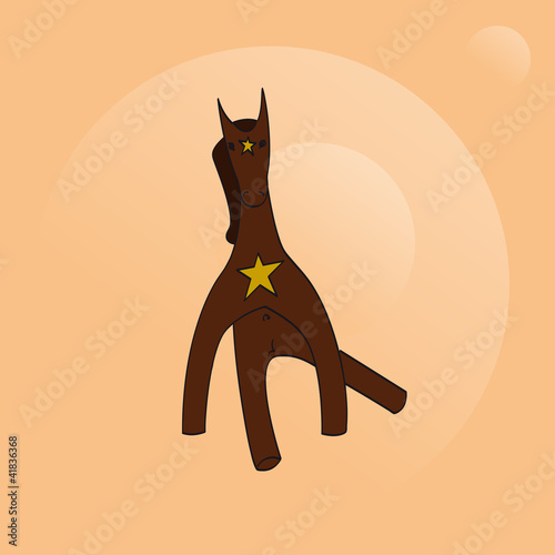 cheval antique assis de face fond orange