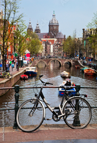 Amsterdam old town canal, boats. Netherlands