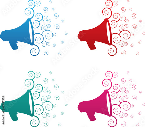 Isolated megaphone spirals colors blue, red, green and pink