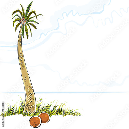 Illustration of palm tree in island, vector.