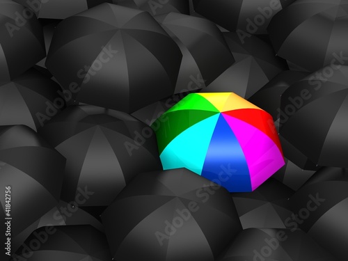 Many umbrellas. One multicolor