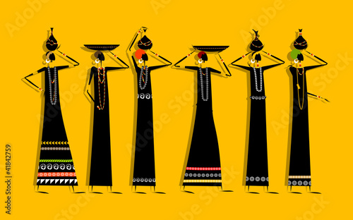 Ethnic women with jugs for your design