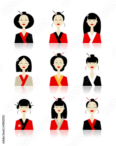 Set of asian woman icons for your design