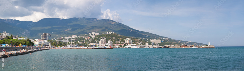 Summer view seacoast. Yalta beach. Black Sea, Ukraine