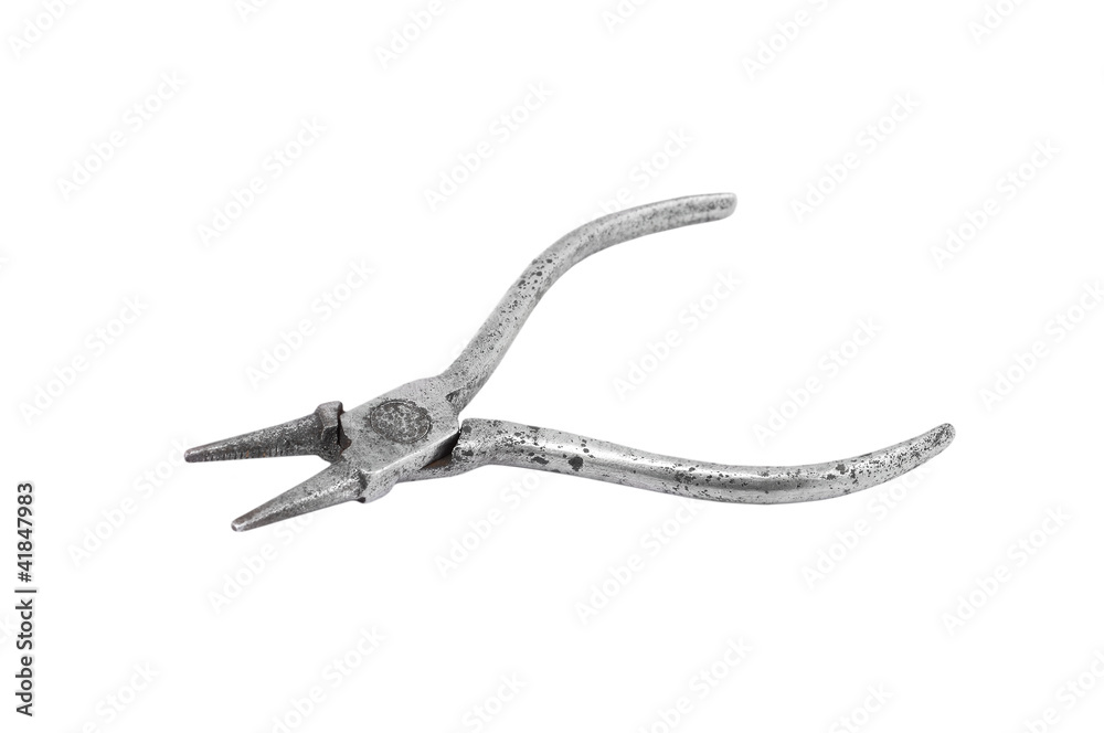 Old and rusty round-nose pliers, isolated on white background Old and rusty round-nose pliers, isolated on white background