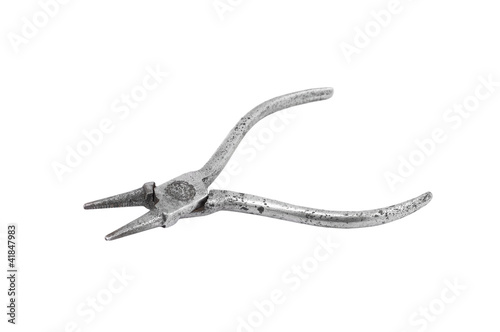 Old and rusty round-nose pliers, isolated on white background
