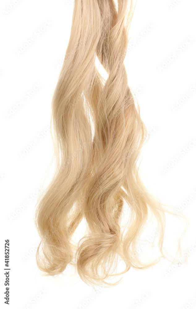 Naklejka premium Curly blond hair isolated on white