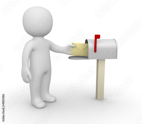 3d man with envelope beside mailbox