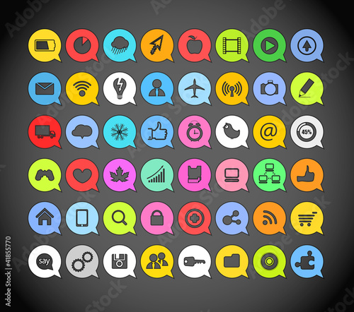Color paper media icons in clouds