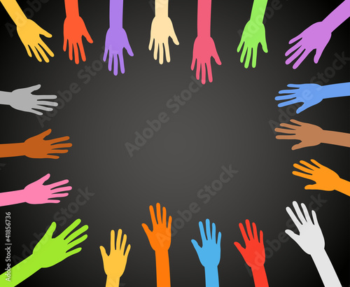 Color hands frame on black background