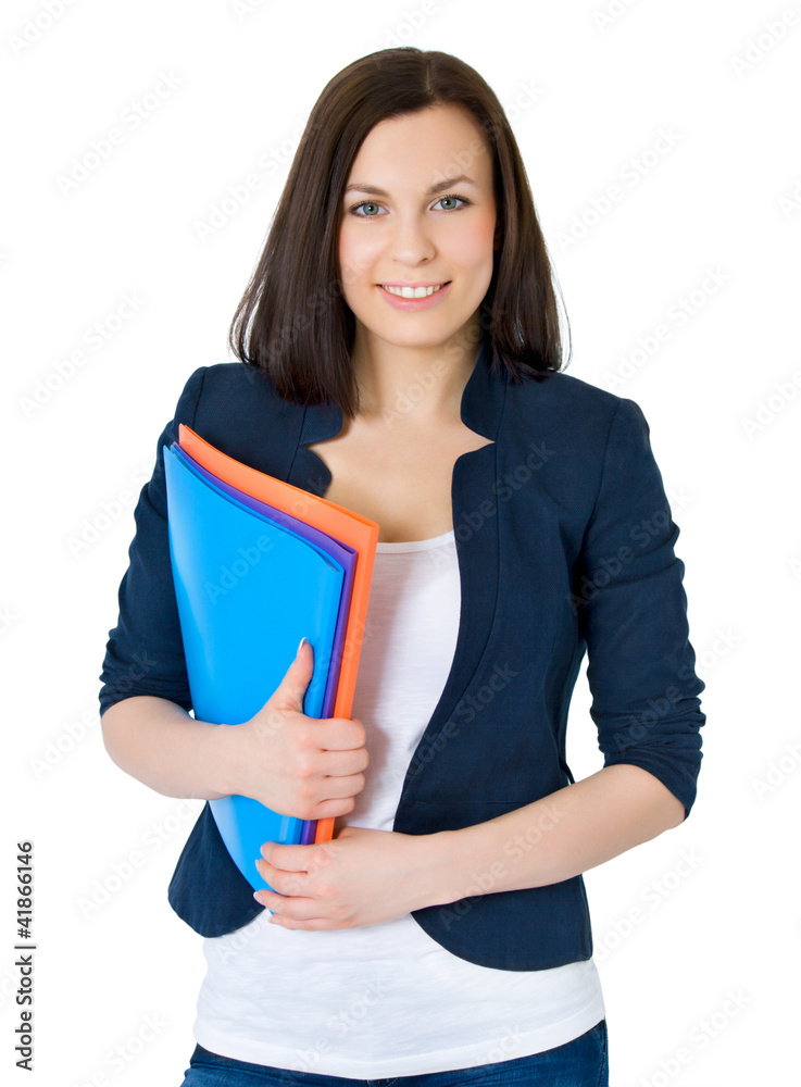 Happy successful business woman. Isolated over white background Happy successful business woman. Isolated over white background