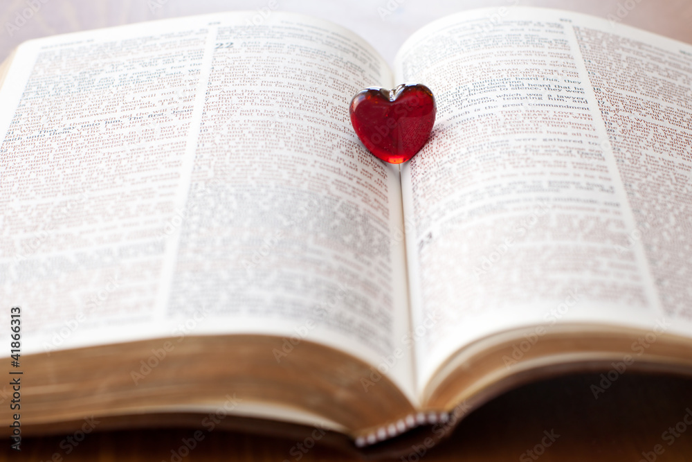 Naklejka premium heart on a bible, love for god's word