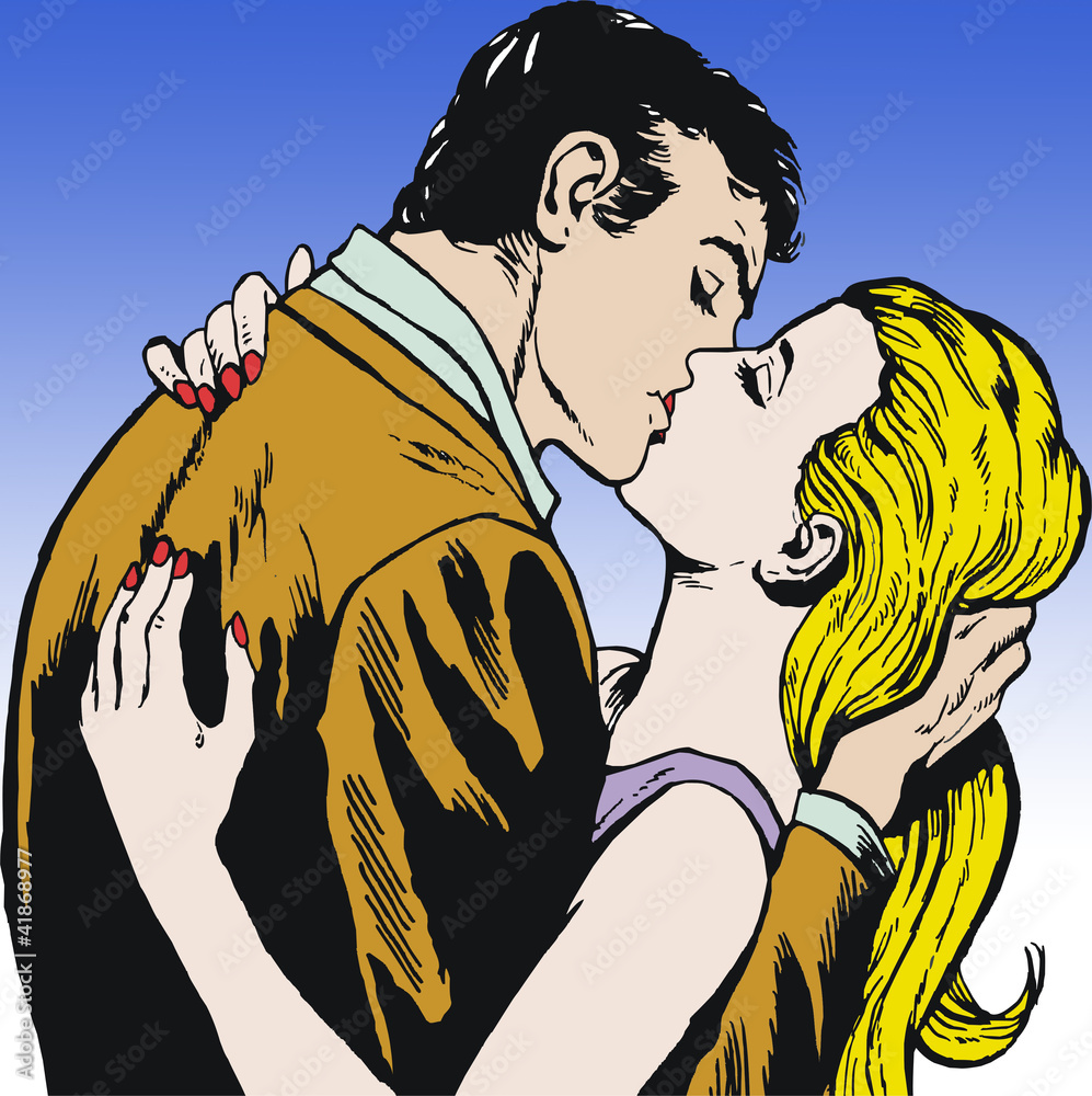 Pareja de Enamorados Besandose Stock Illustration | Adobe Stock
