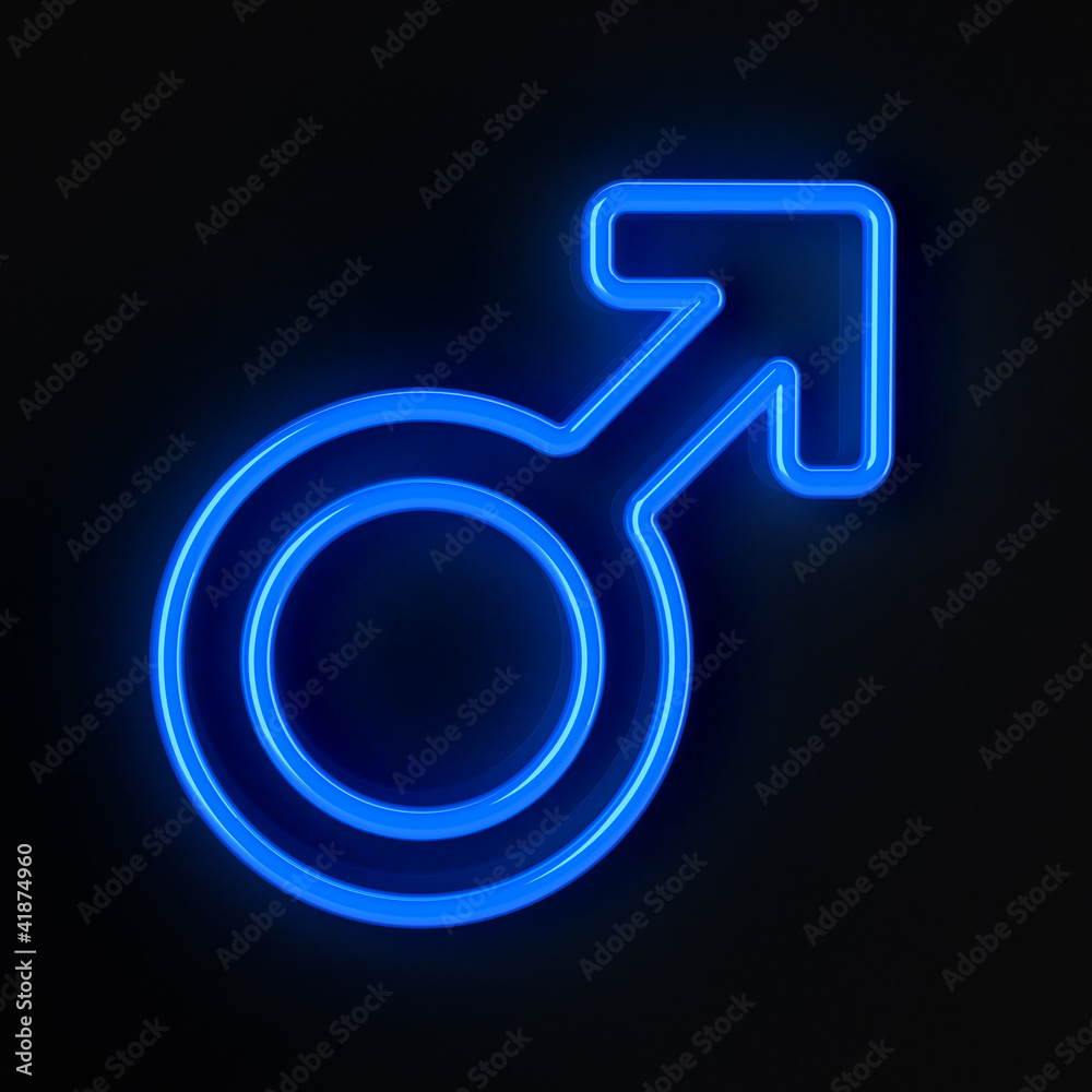 Male symbol in neon blue over black background Male symbol in neon blue over black background