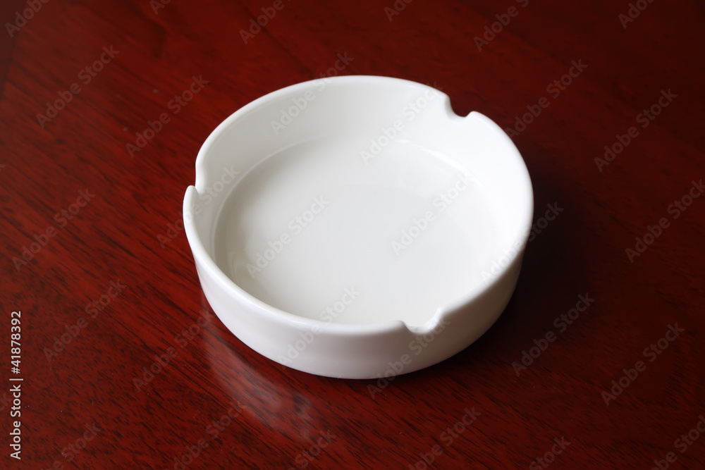 closeup of white ashtray