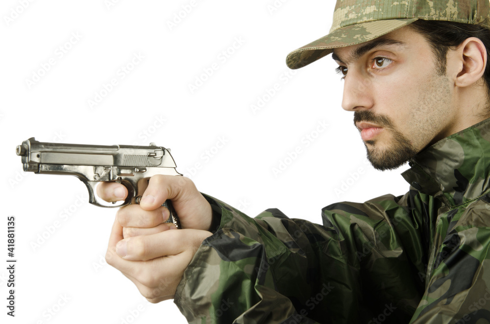 Soldier with gun isolated on white Soldier with gun isolated on white