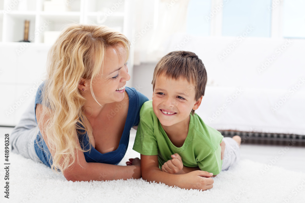 Happy morning - boy playing with mother