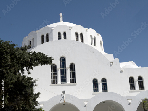 Greek orthodox Cathedral in Fira Santorini Greece photo