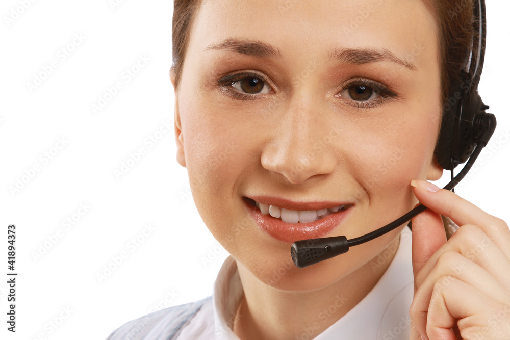A smiling customer service girl, closeup A smiling customer service girl, closeup