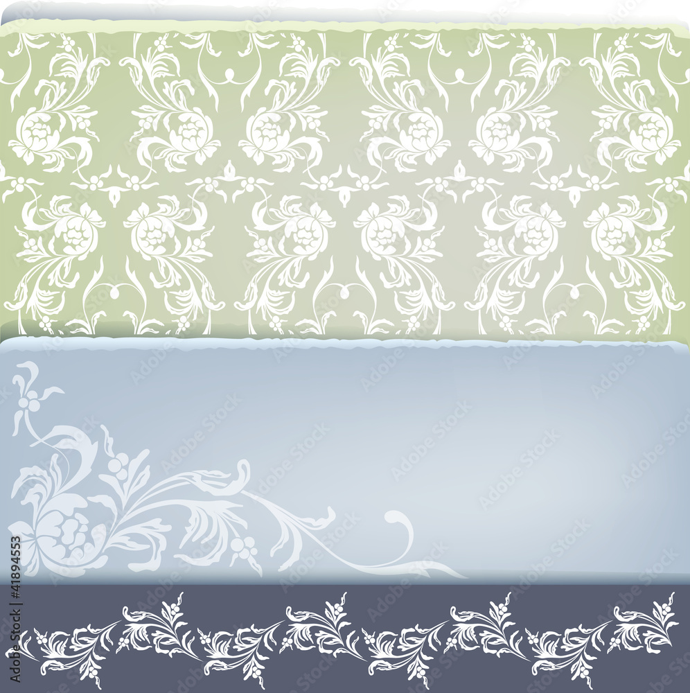 vintage floral  decoration design set with corner, seamless and