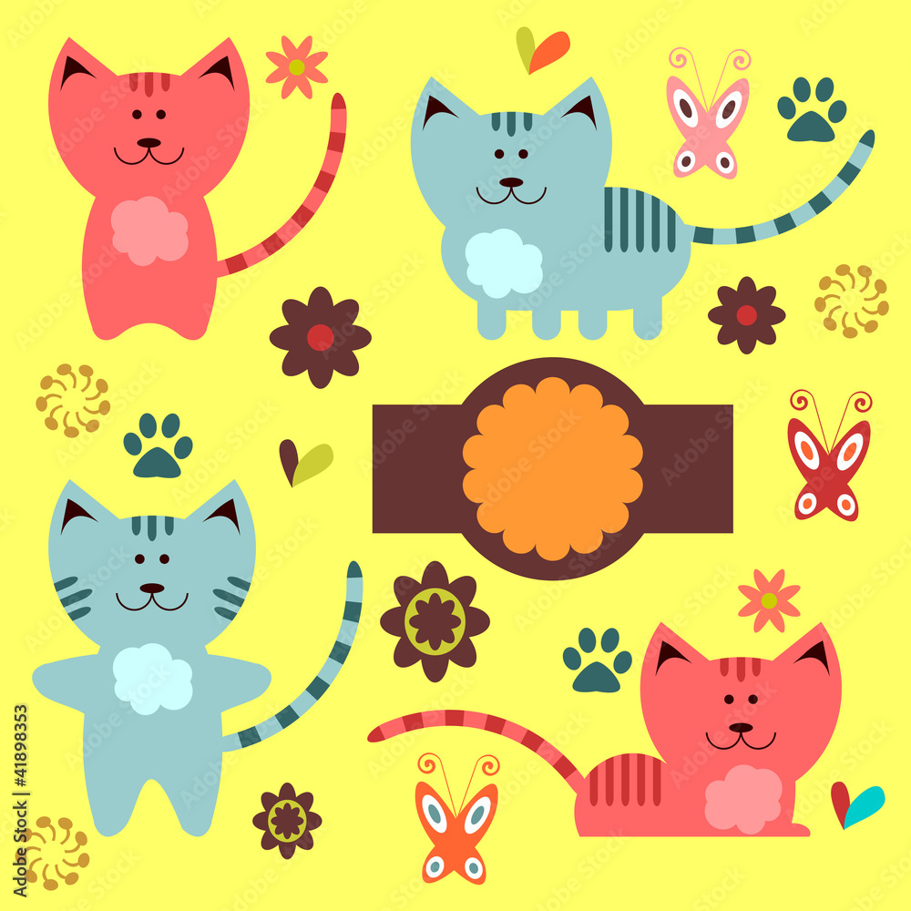 A set of cute kitty elements A set of cute kitty elements