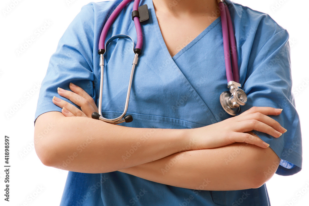 Closeup of a female doctor with a stethoscope Closeup of a female doctor with a stethoscope