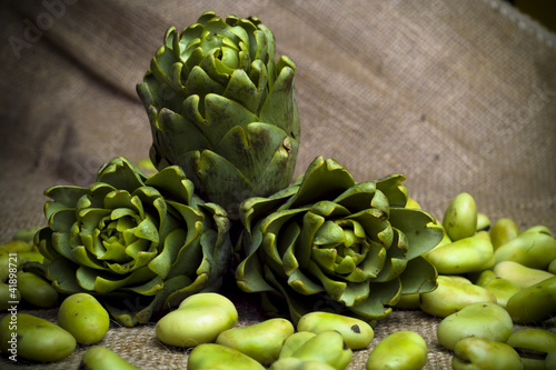 Artichock and fava beans photo