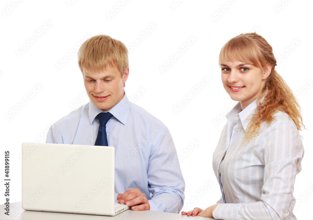Business people working in the office, isolated on white Business people working in the office, isolated on white