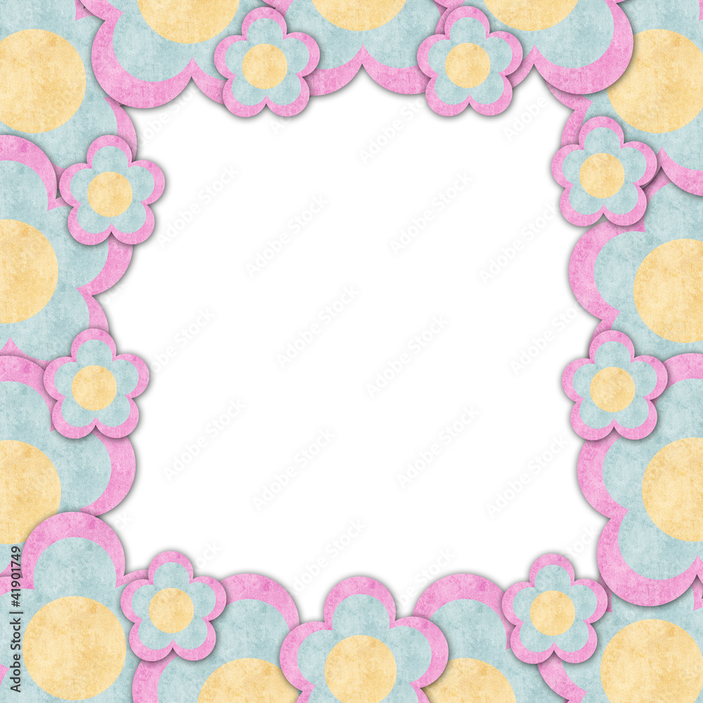 Paper flowers frame in white background isolated Paper flowers frame in white background isolated