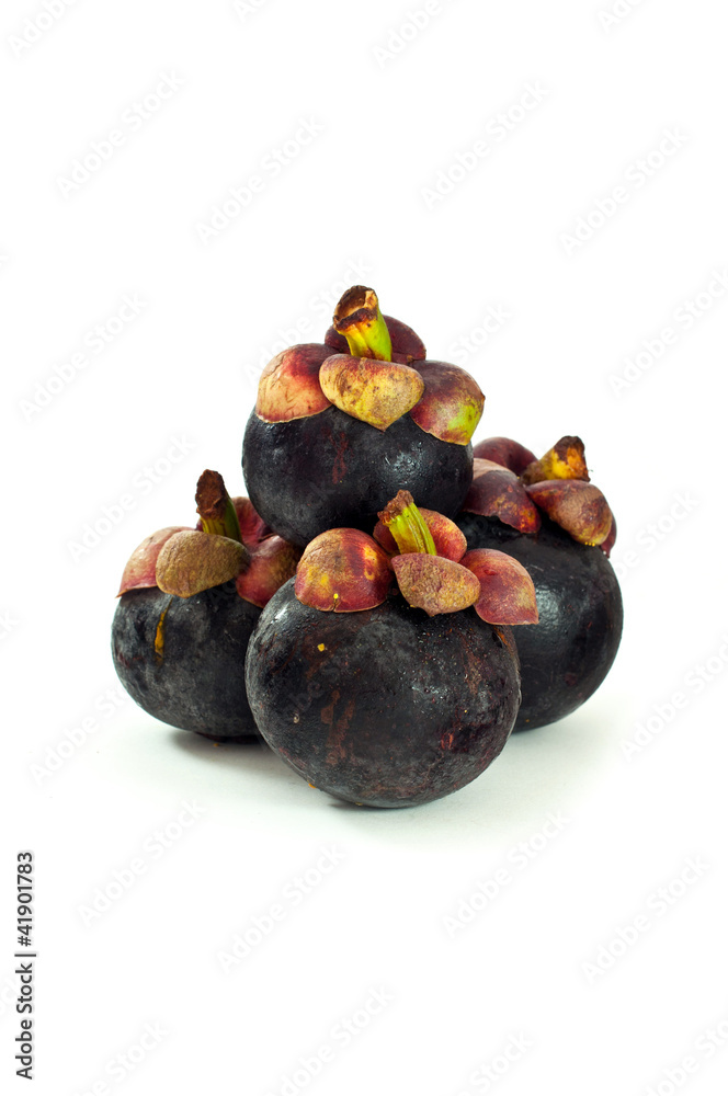 Closeup of mangosteen on white background Closeup of mangosteen on white background