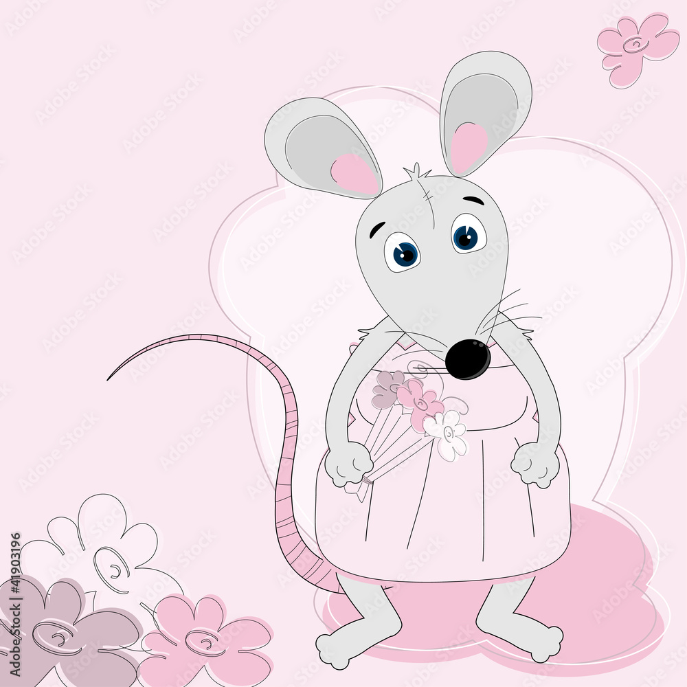 Cute mouse girl with flowers Cute mouse girl with flowers
