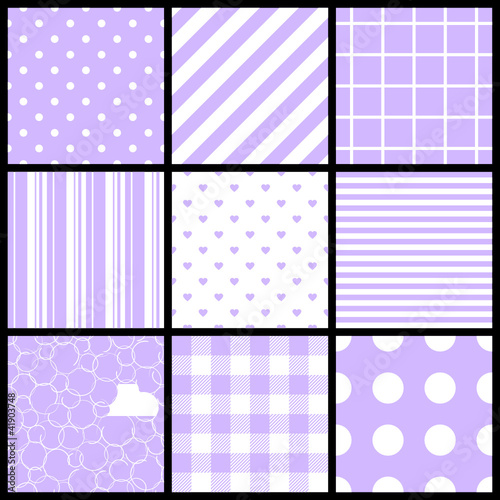 9 Different Seamless Pattern Purple/White