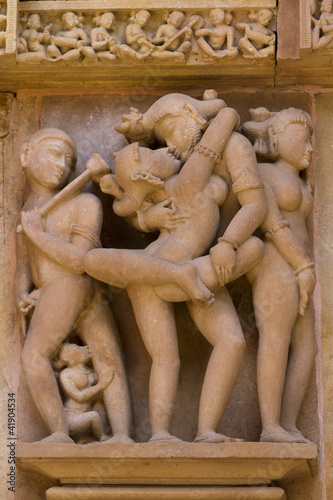Erotic carvings at Khajuraho Temple, Madhya Pradesh, India