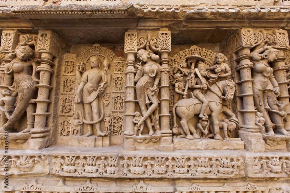 Statues at the Rani Ki Vav step well, Patan, Gujarat, India